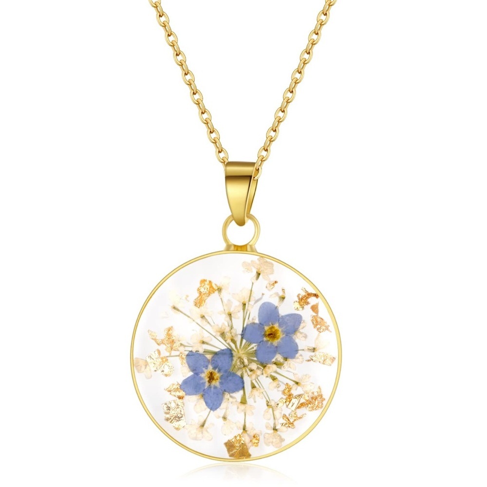 Forget-Me-Not and Queen Anne's Lace Pressed Wildflower Necklace - Picture 2 of 5